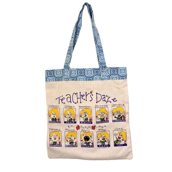 Teachers Canvas Tote Book Bag Graphics Funny Beige New Without Tags Gift Canada - Picture 1 of 5